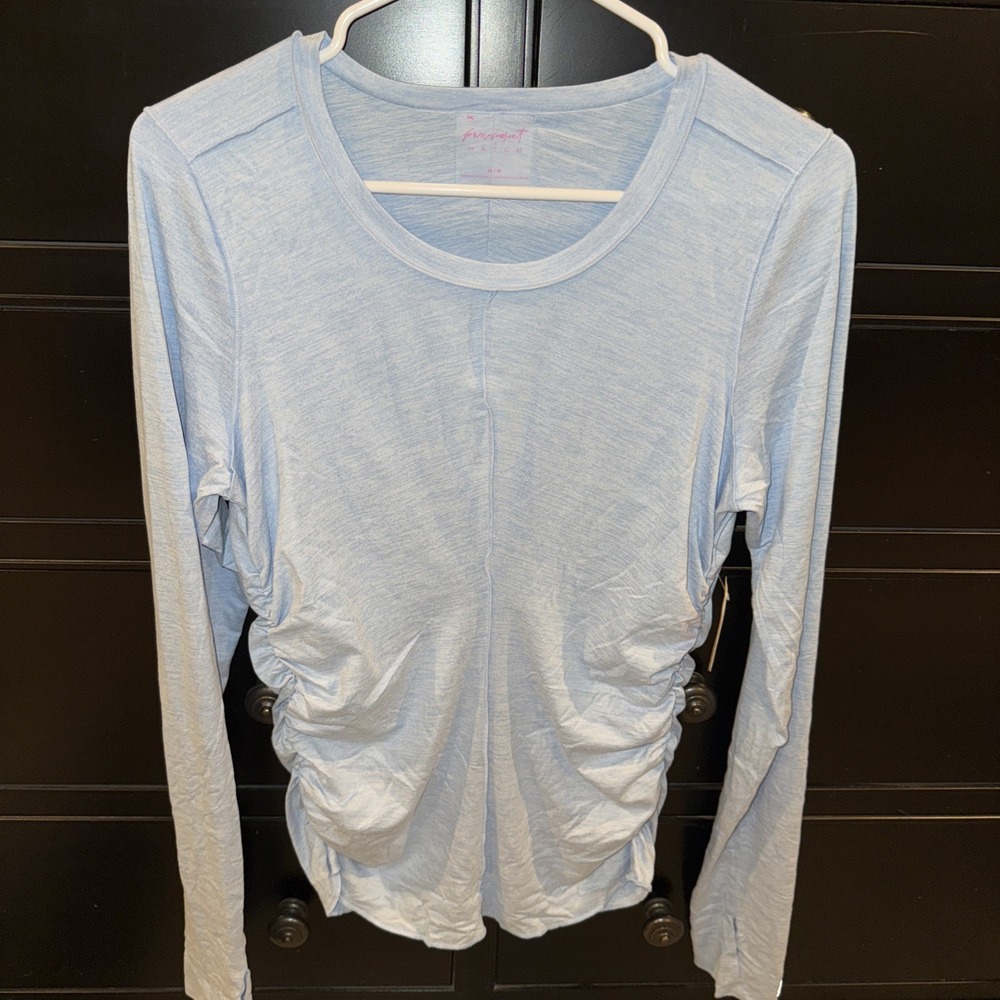 Hatch Light Blue Ruched Button Down Shirt